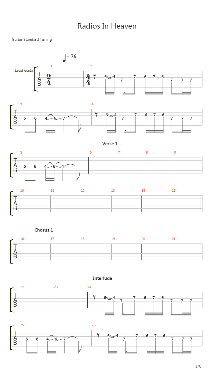 Radios In Heaven吉他谱