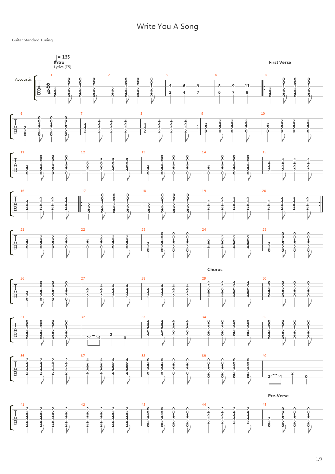 Write You A Song吉他谱