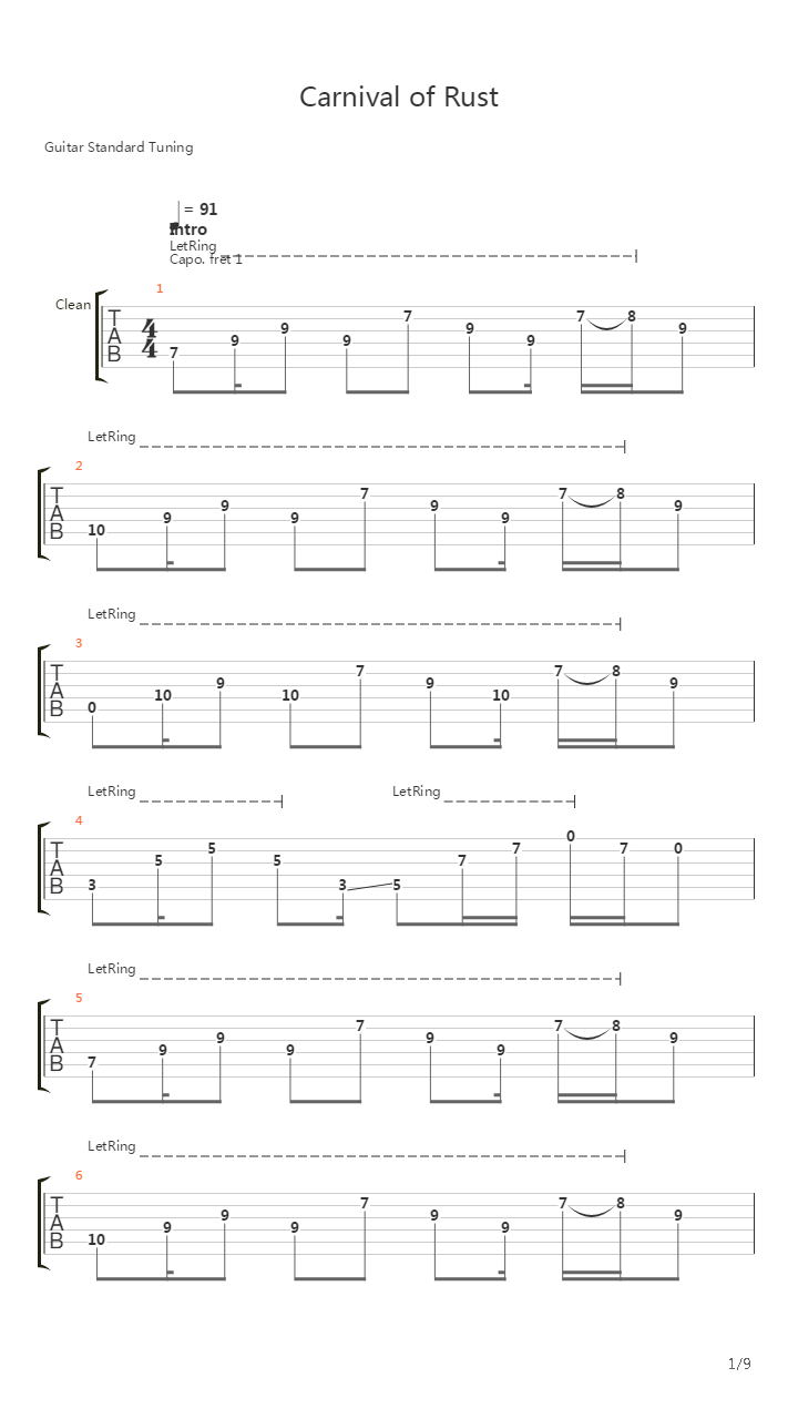 Carnival Of Rust吉他谱