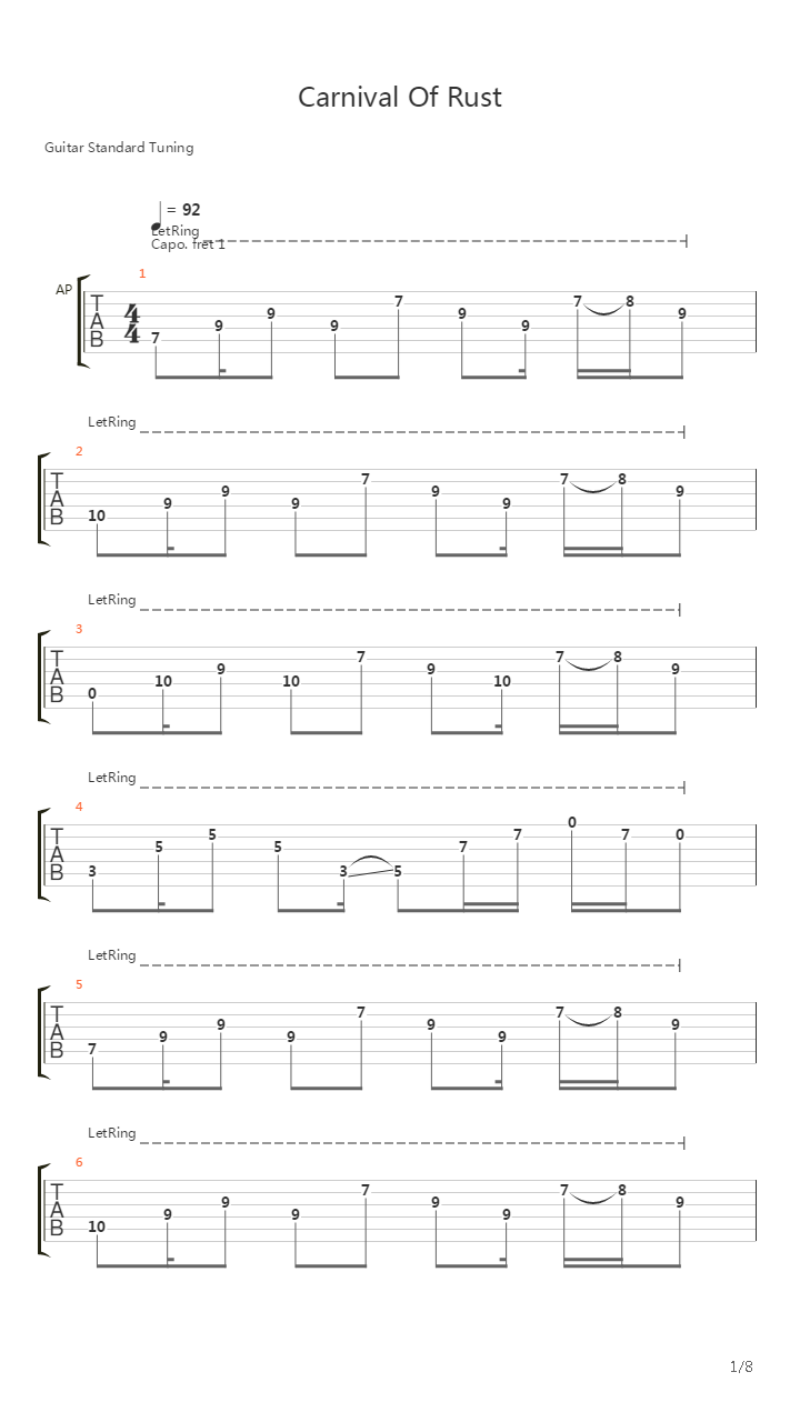 Carnival Of Rust吉他谱