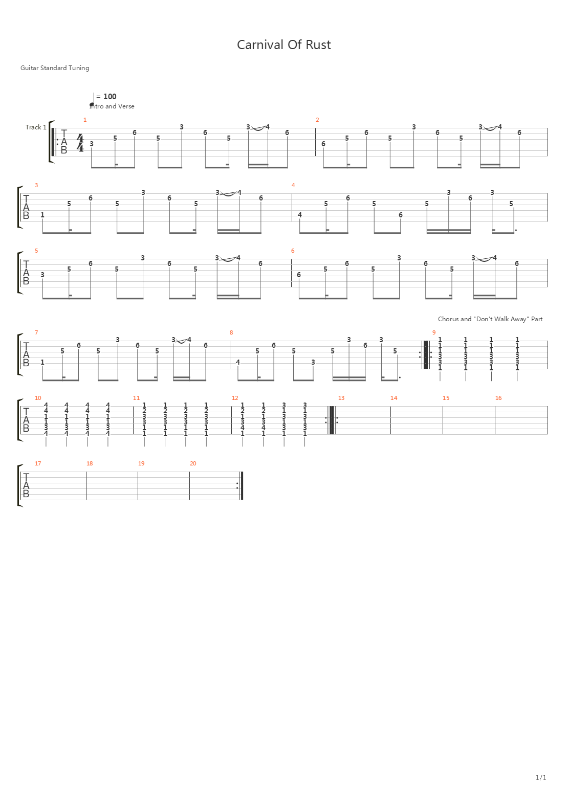 Carnival Of Rust吉他谱