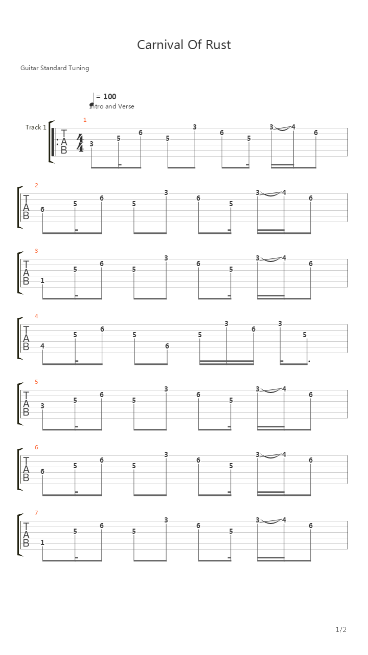 Carnival Of Rust吉他谱