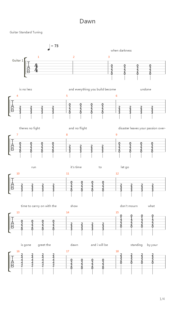 Dawn吉他谱