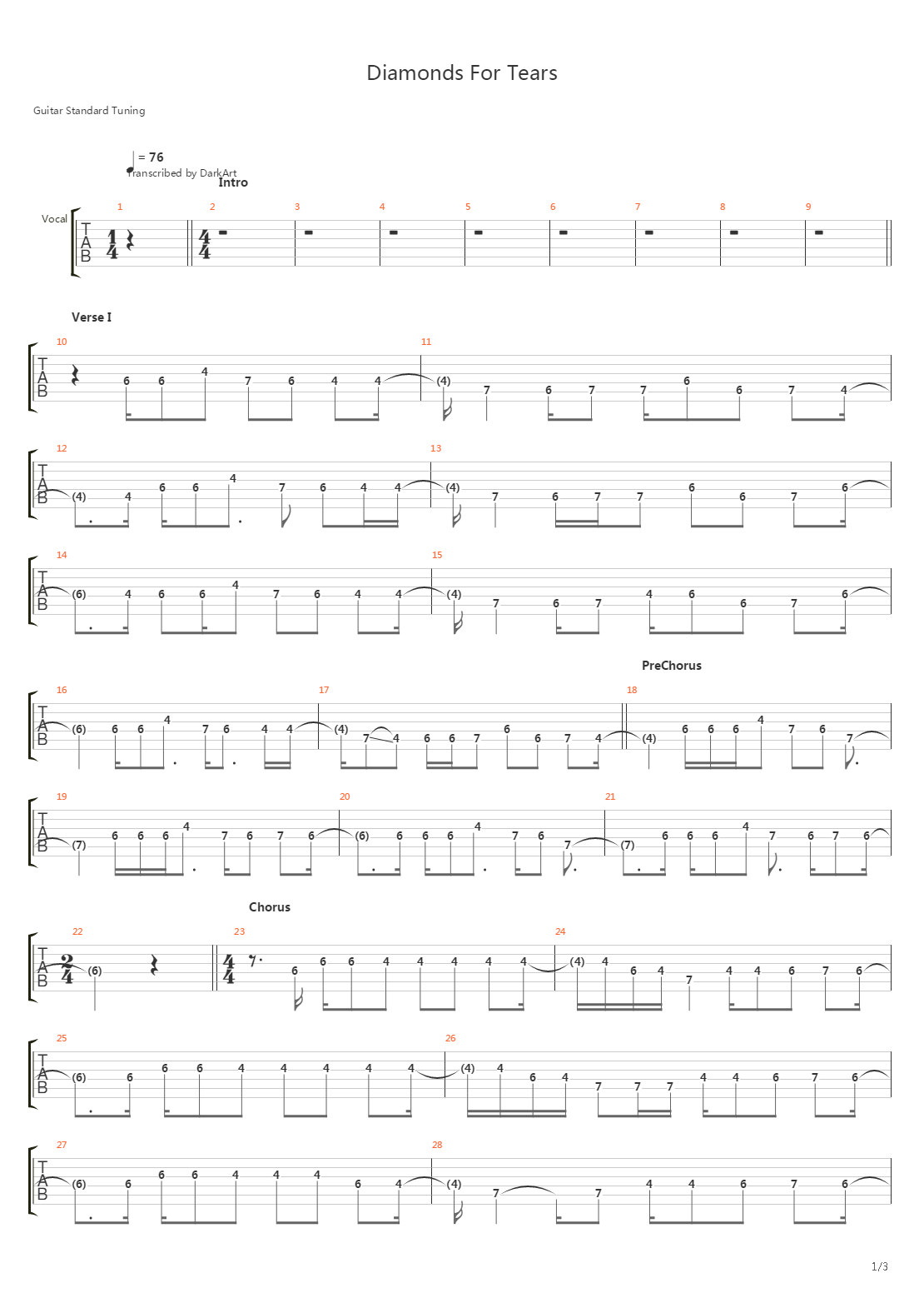 Diamonds For Tears吉他谱