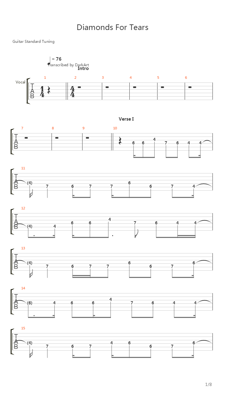 Diamonds For Tears吉他谱