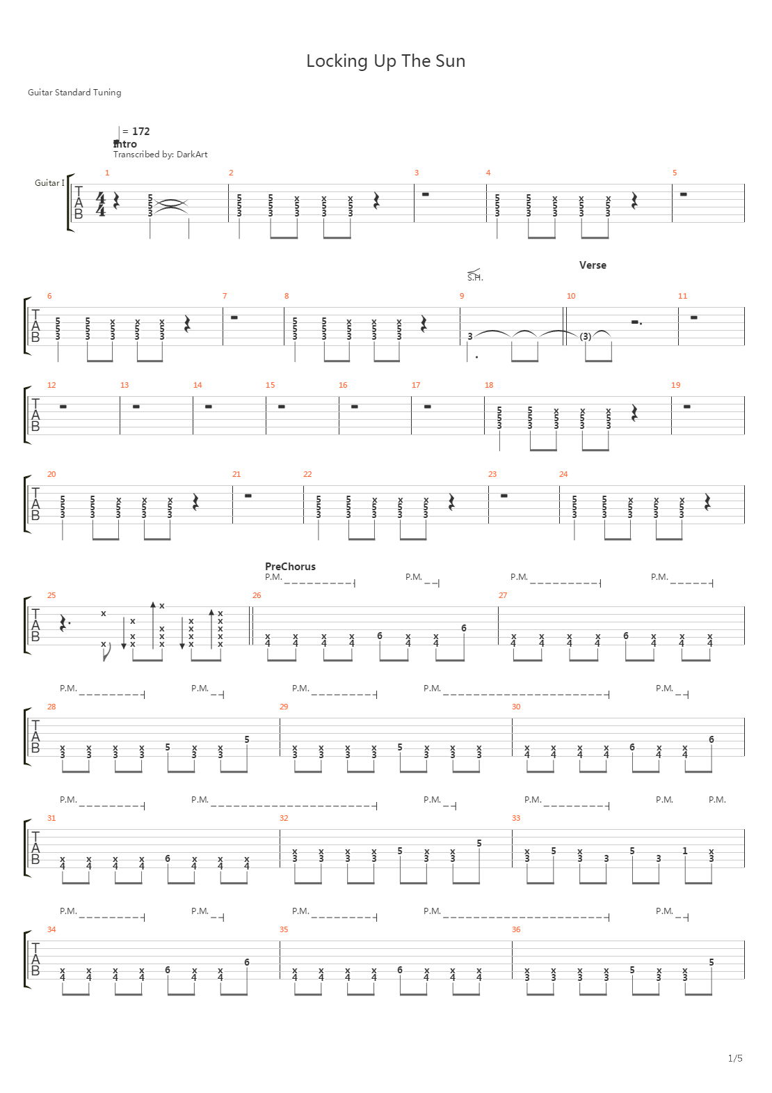 Locking Up The Sun吉他谱