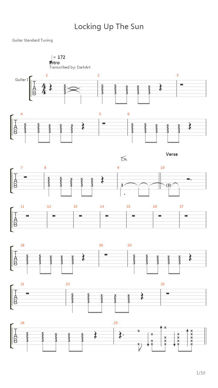 Locking Up The Sun吉他谱