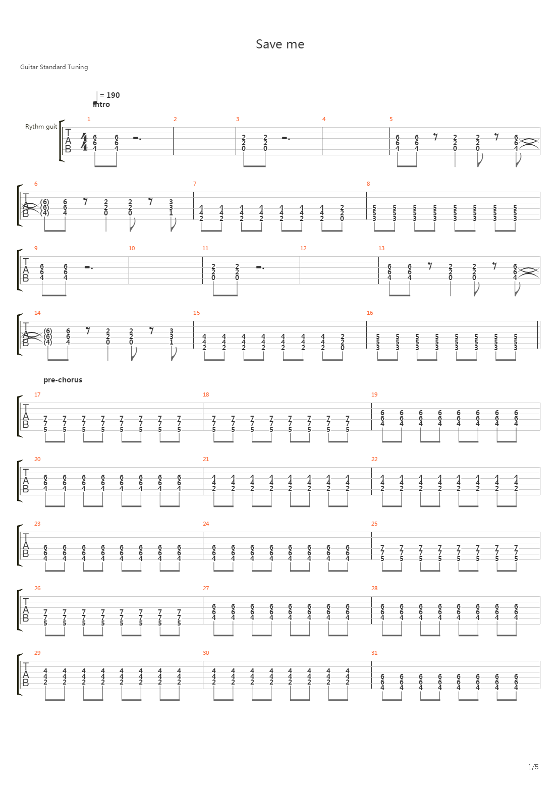 Save Me吉他谱