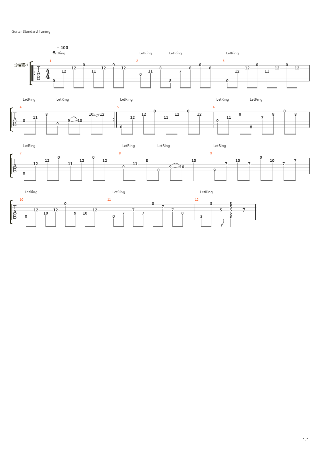 War吉他谱