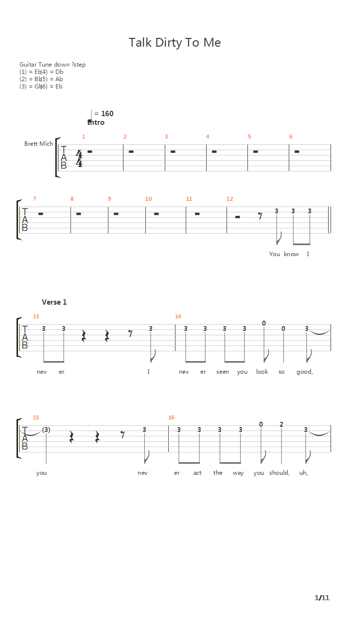 Talk Dirty To Me吉他谱