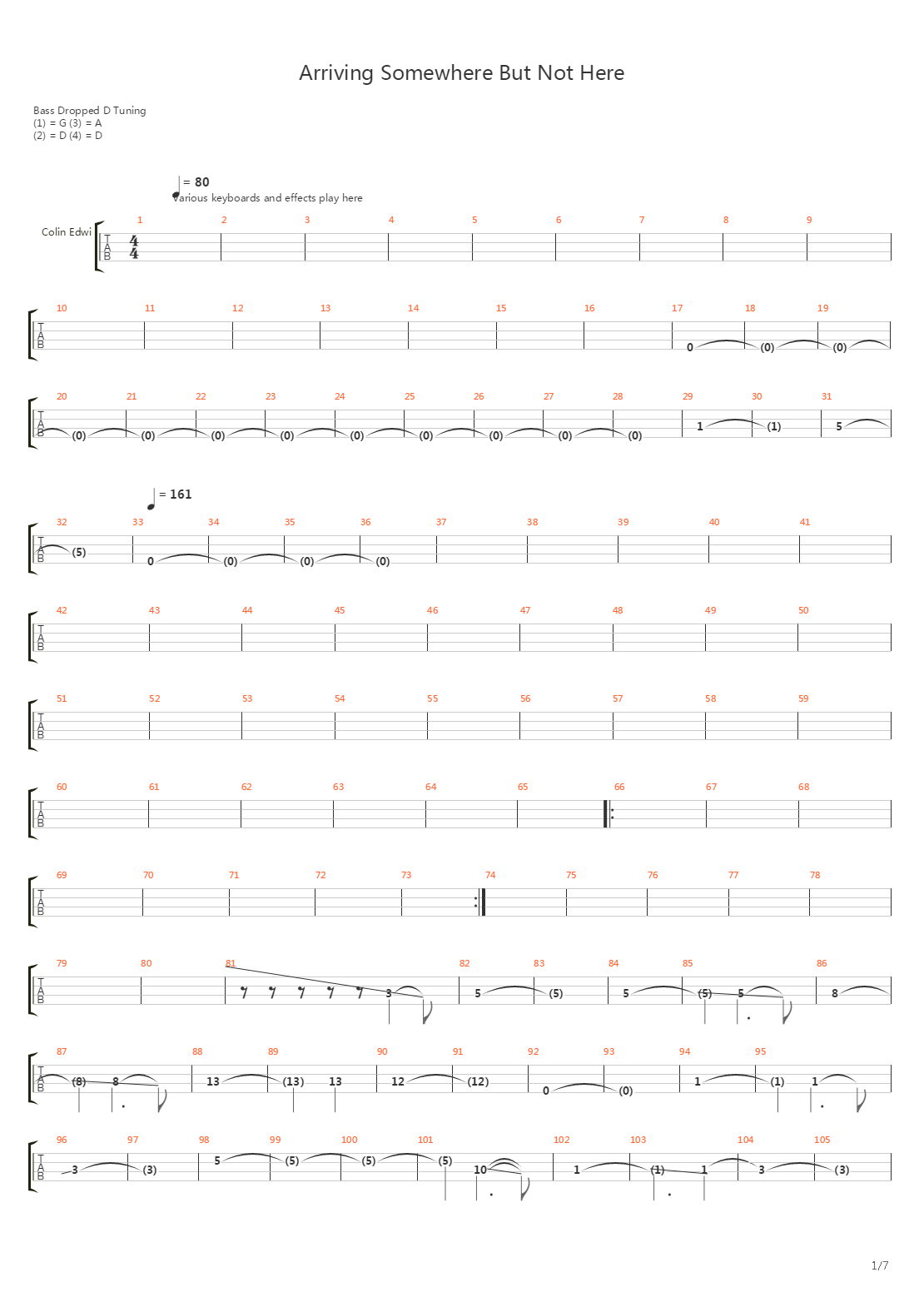 Arriving Somewhere But Not Here吉他谱