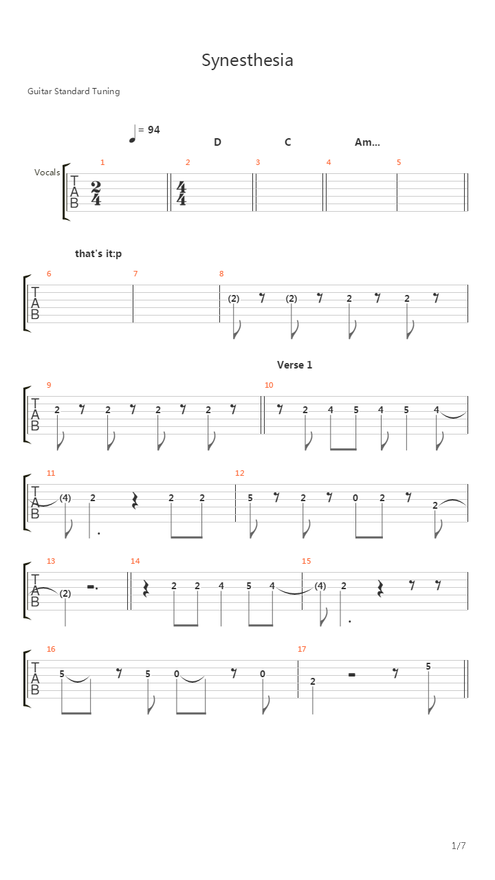 Synesthesia吉他谱
