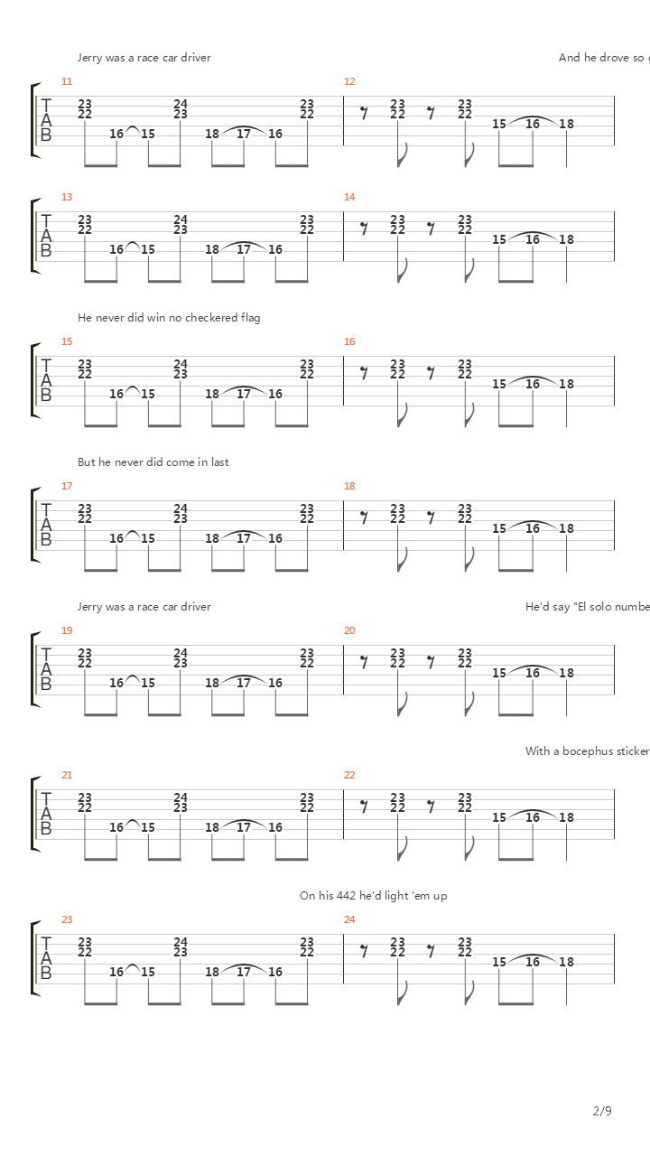 Jerry Was A Race Car Driver吉他谱
