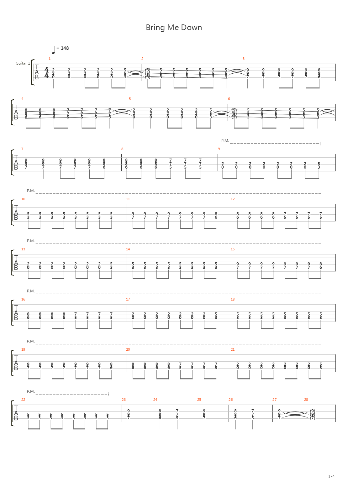 Bring Me Down吉他谱