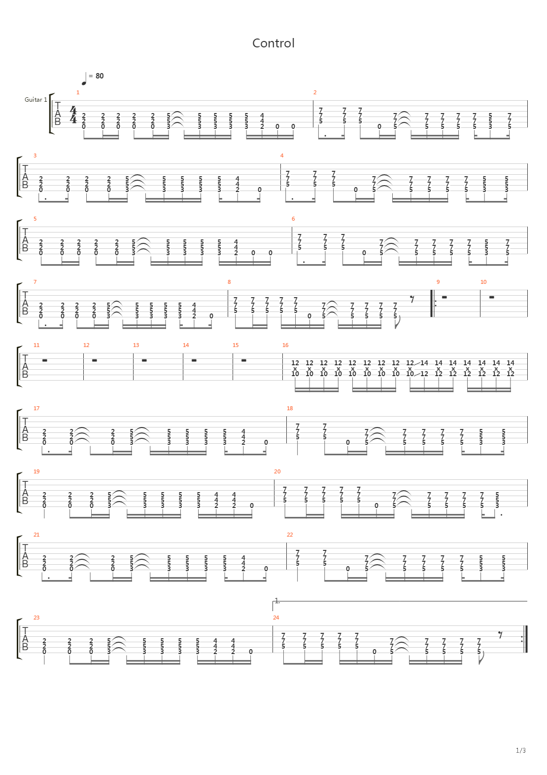 Control吉他谱