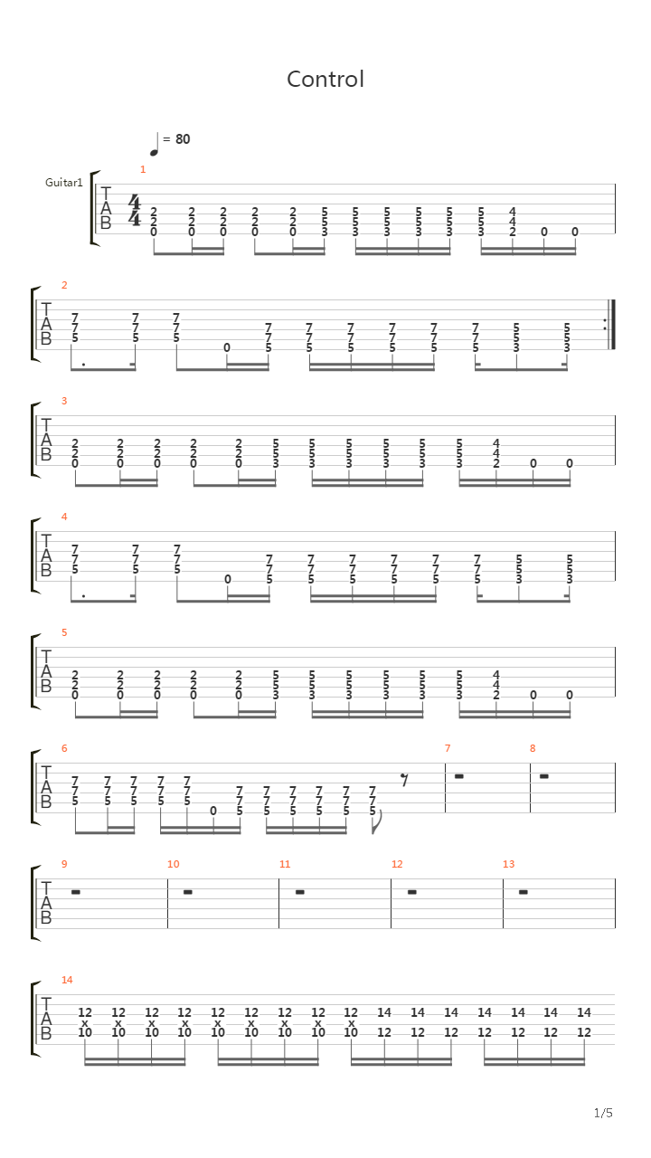 Control吉他谱