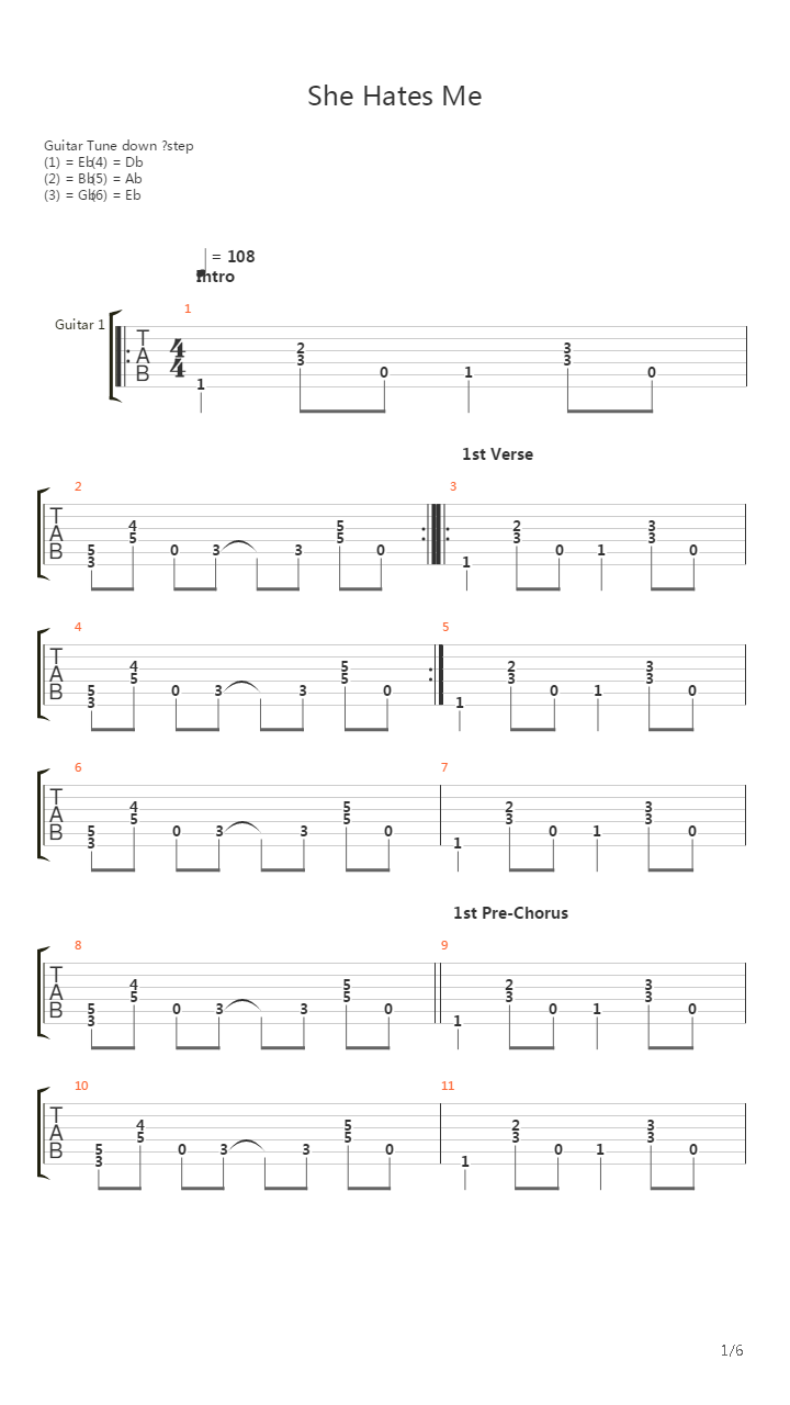 She Hates Me吉他谱