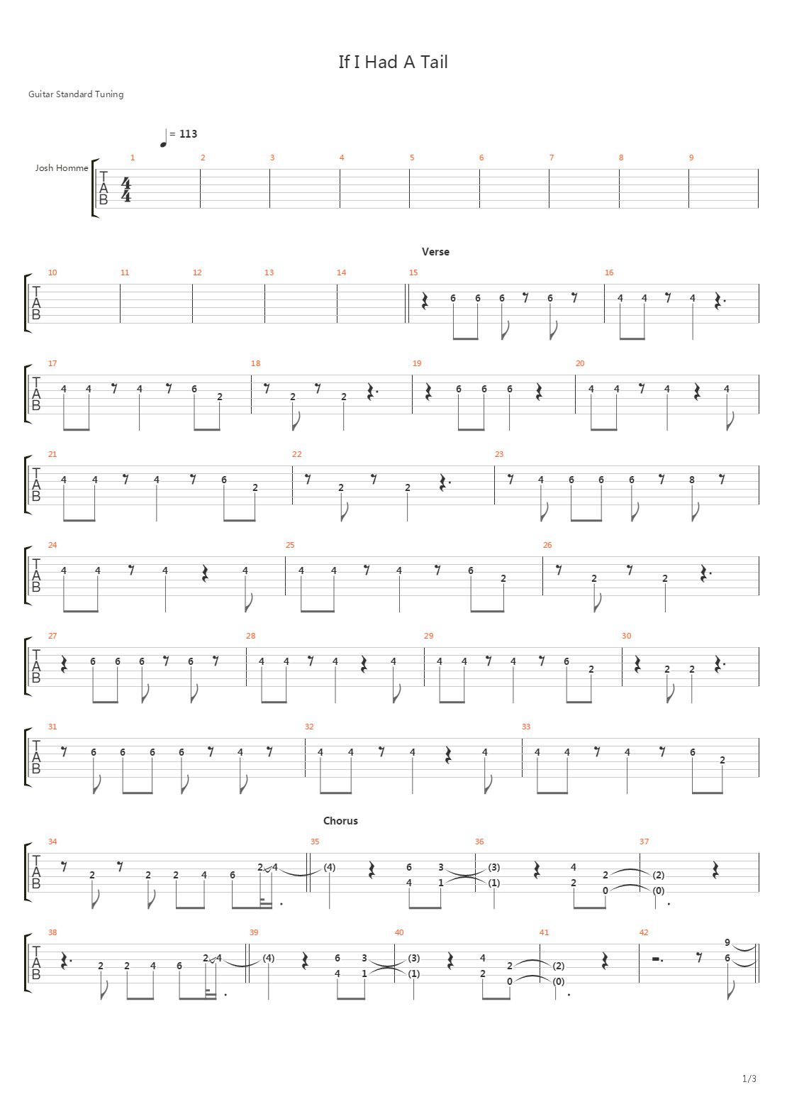 If I Had A Tail吉他谱