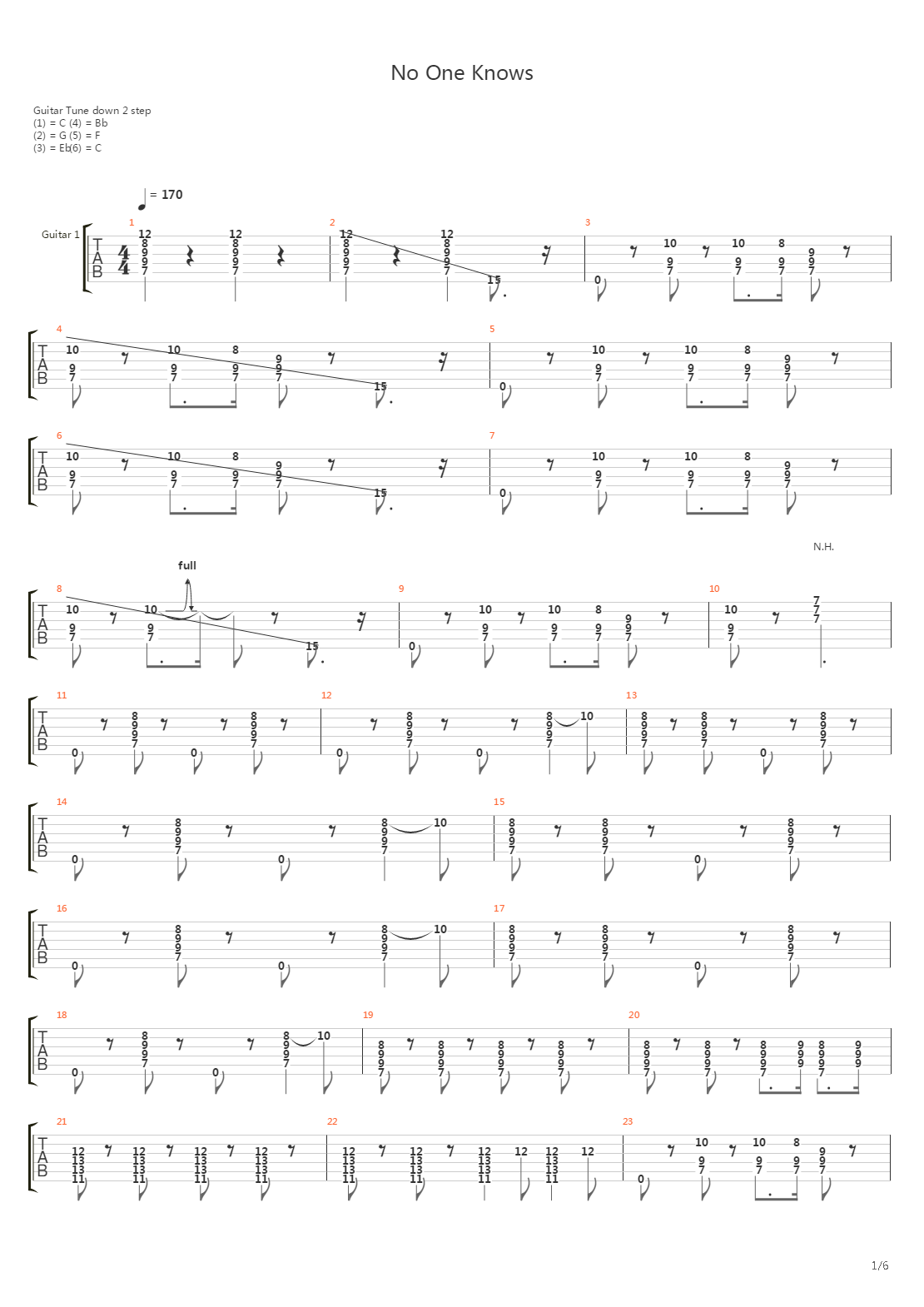 No One Knows吉他谱