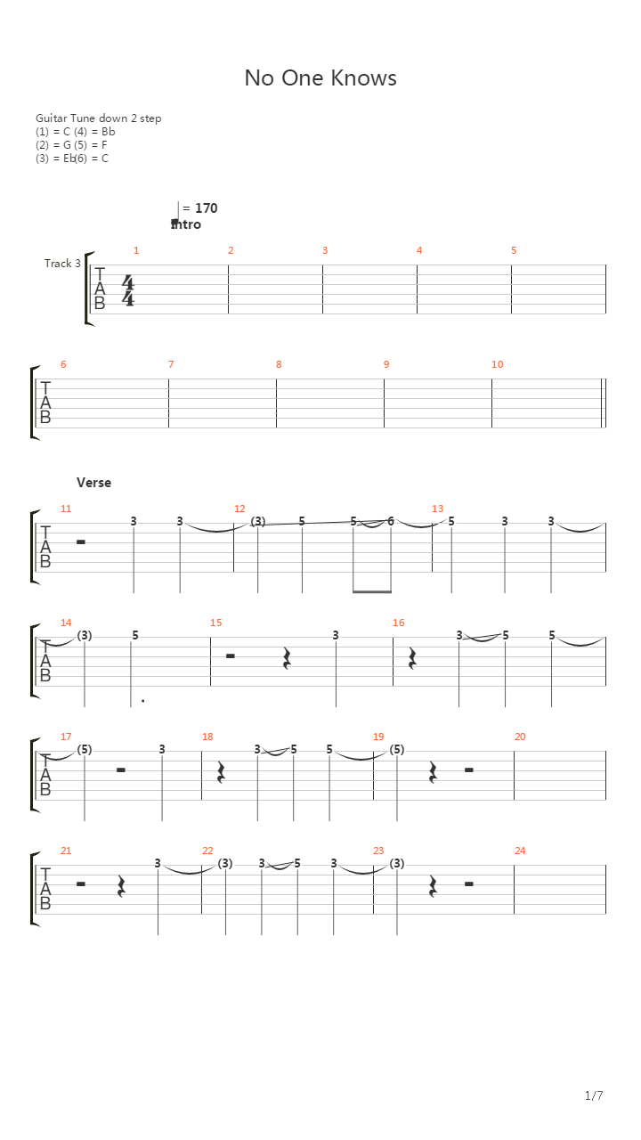 No One Knows吉他谱