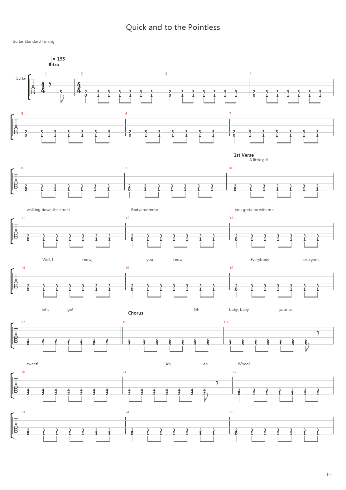 Quick And To The Pointless吉他谱