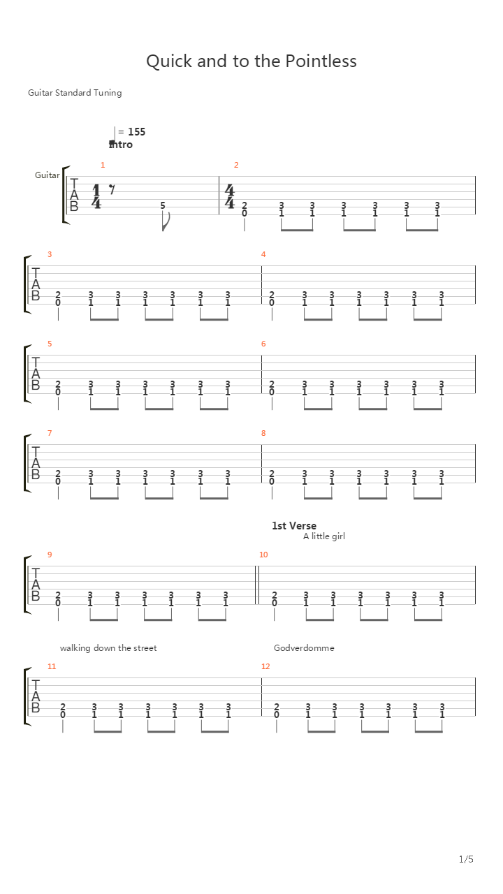 Quick And To The Pointless吉他谱