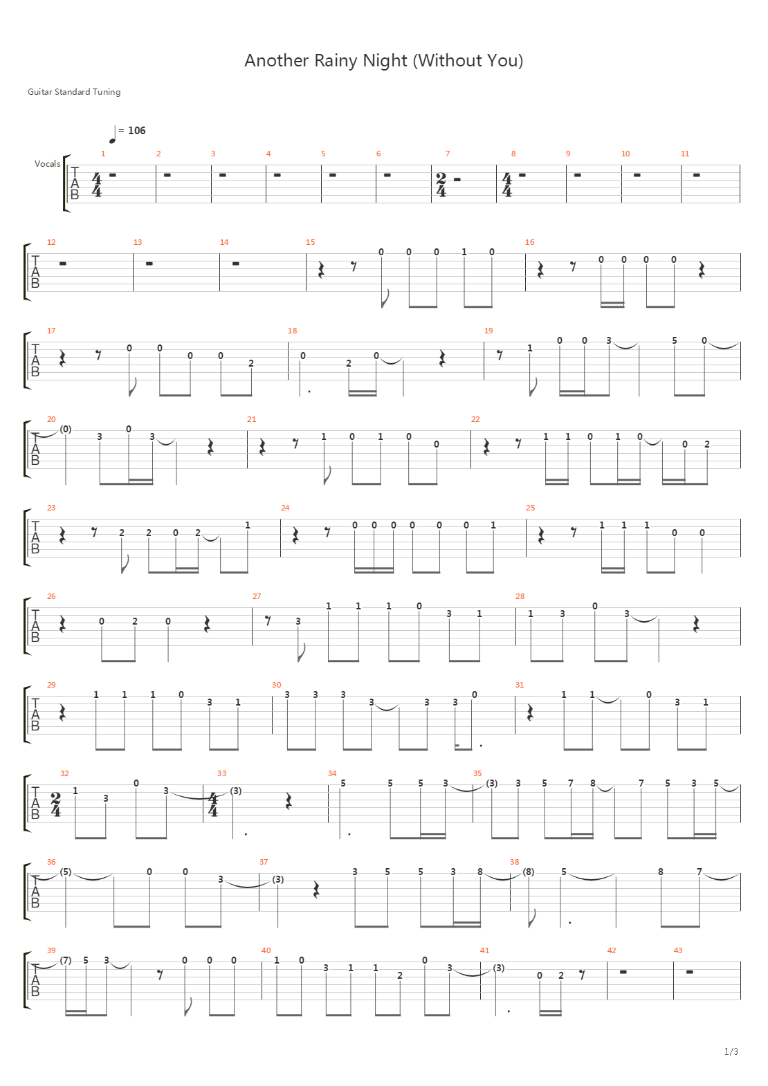 Another Rainy Night Without You吉他谱