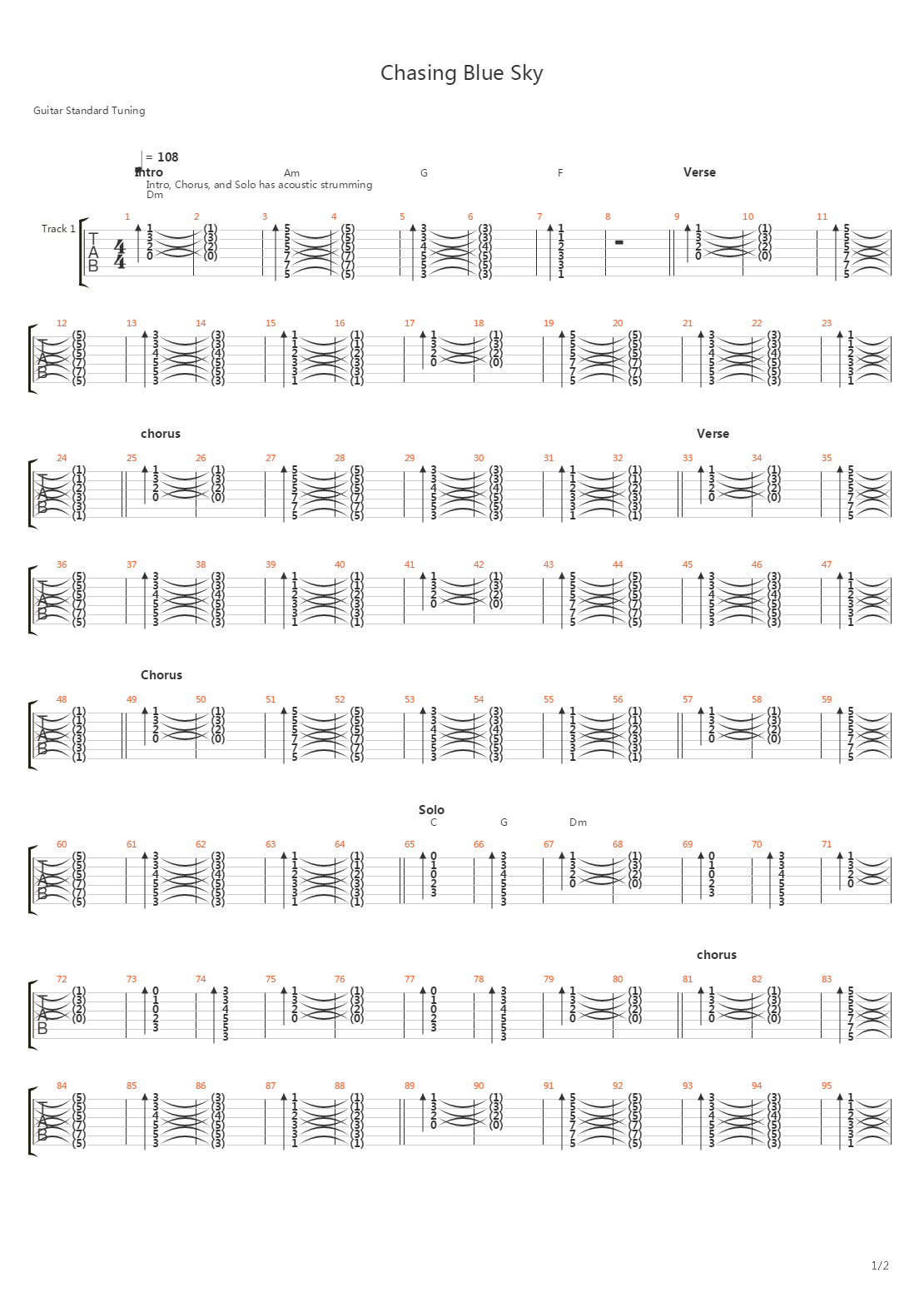 Chasing Blue Sky吉他谱