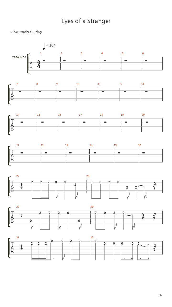 Eyes Of A Stranger吉他谱