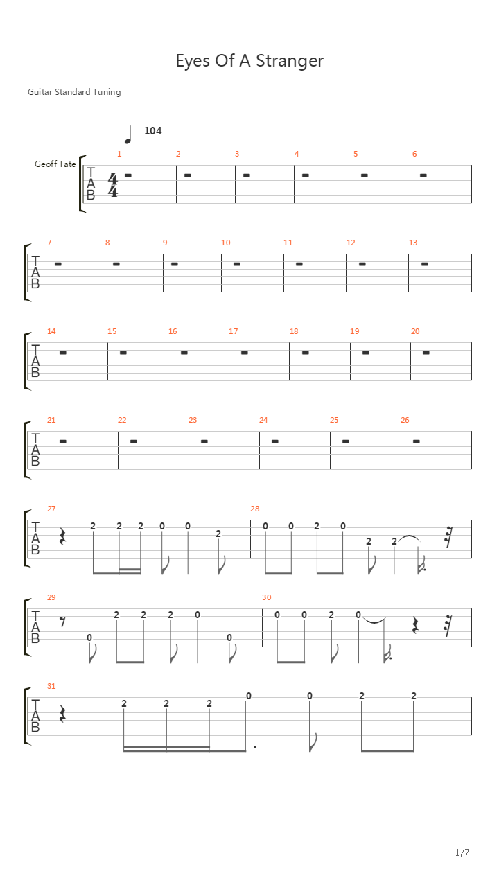 Eyes Of A Stranger吉他谱