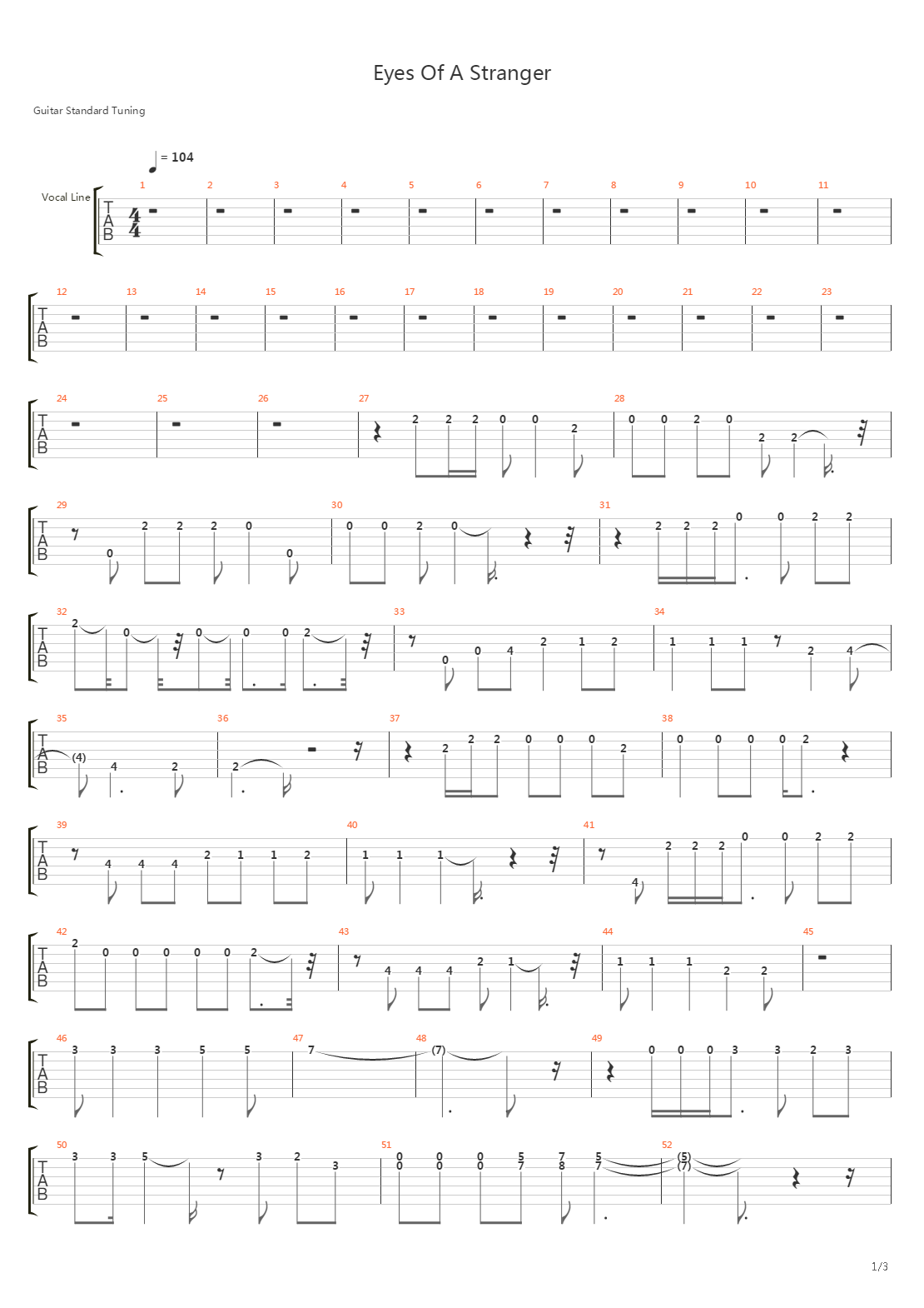 Eyes Of A Stranger吉他谱
