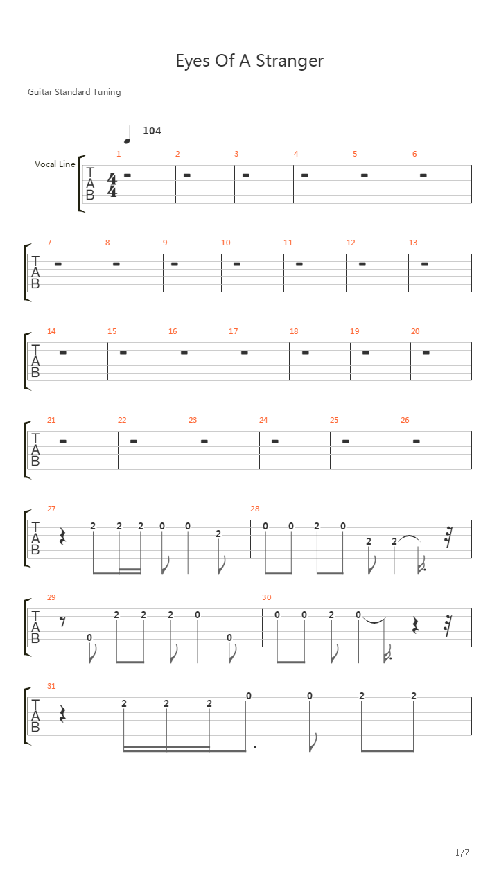 Eyes Of A Stranger吉他谱