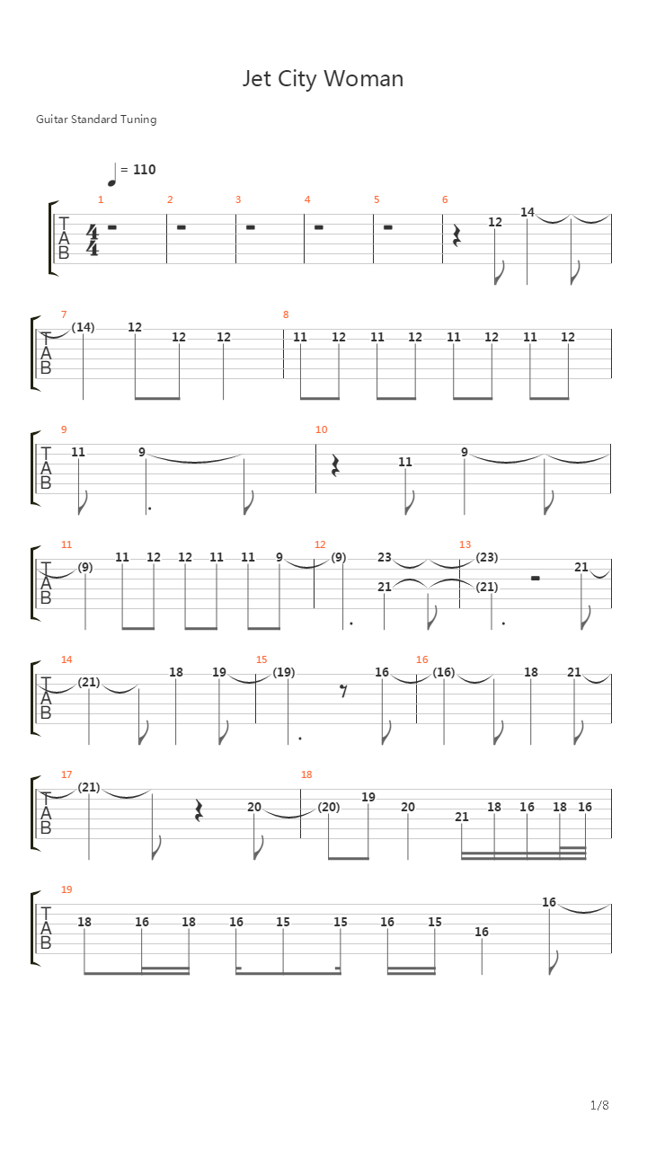 Jet City Woman吉他谱