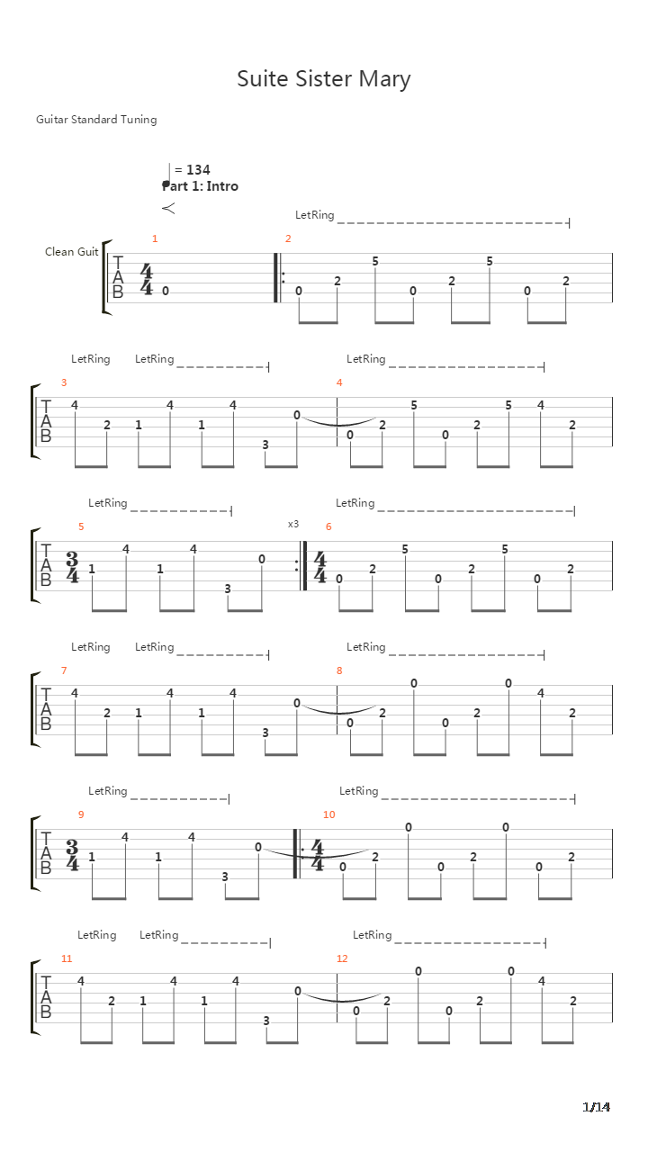 Suite Sister Mary吉他谱