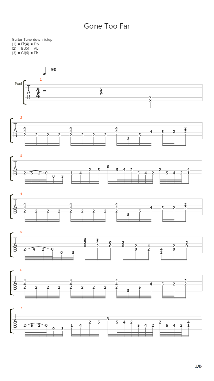 Gone Too Far吉他谱