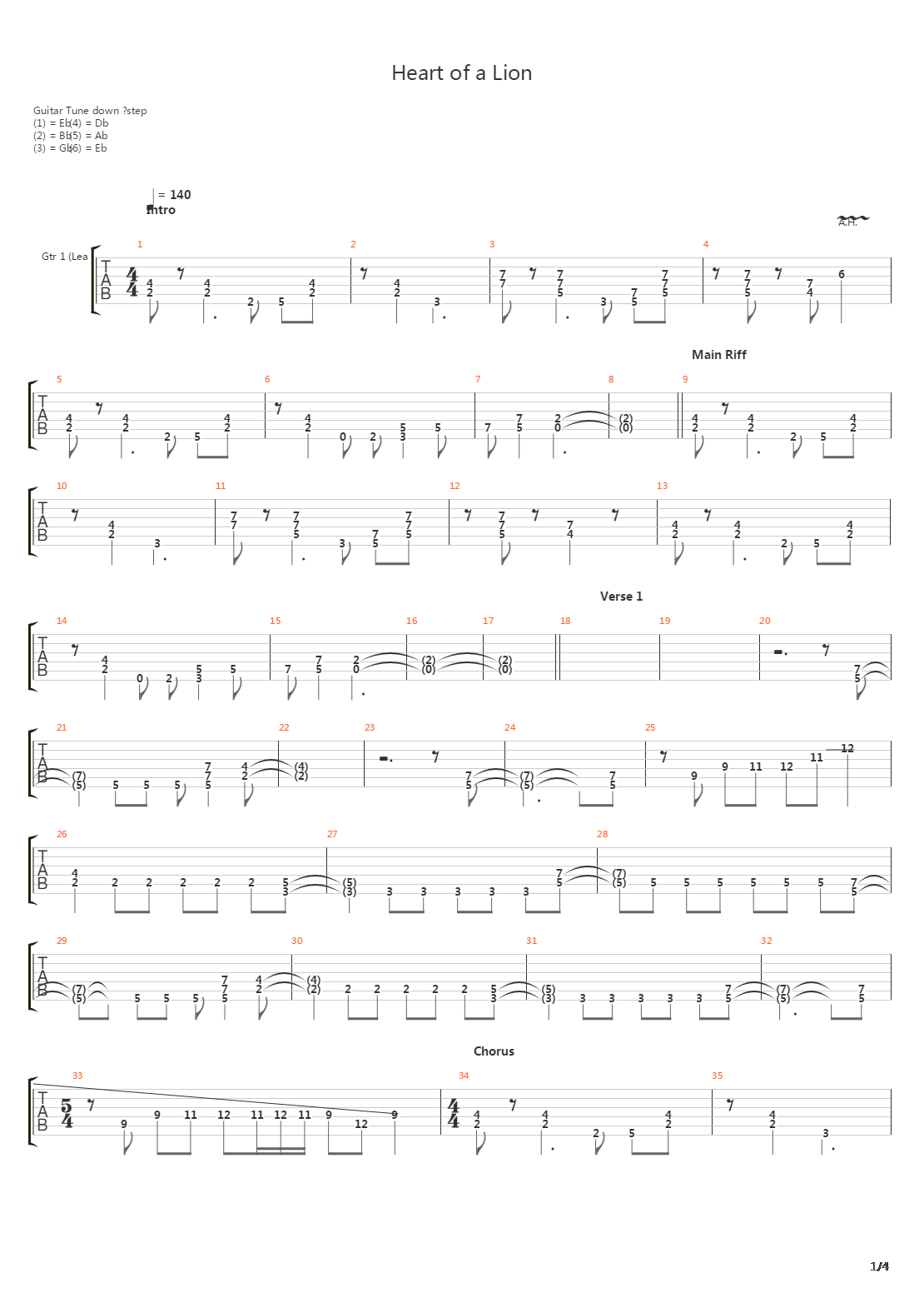 Heart Of A Lion吉他谱