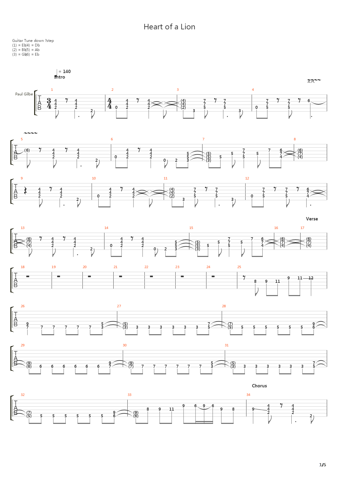 Heart Of A Lion吉他谱