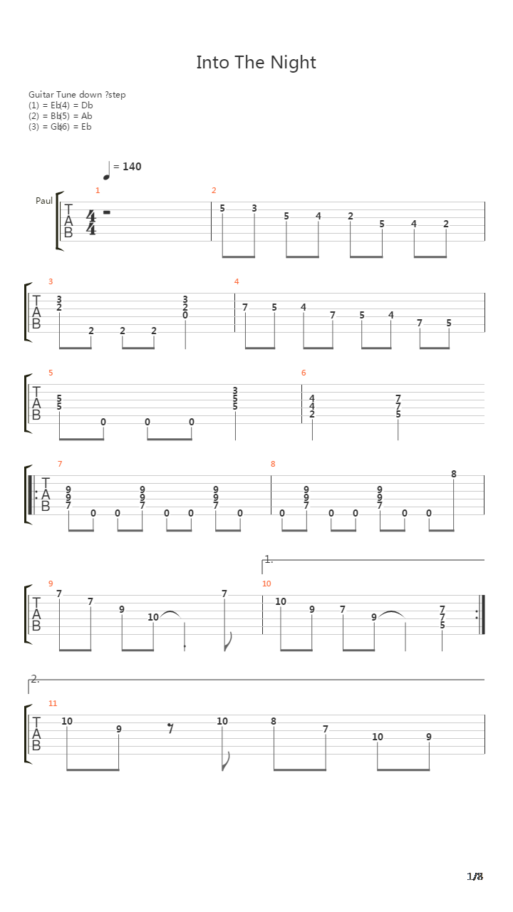 Into The Night吉他谱