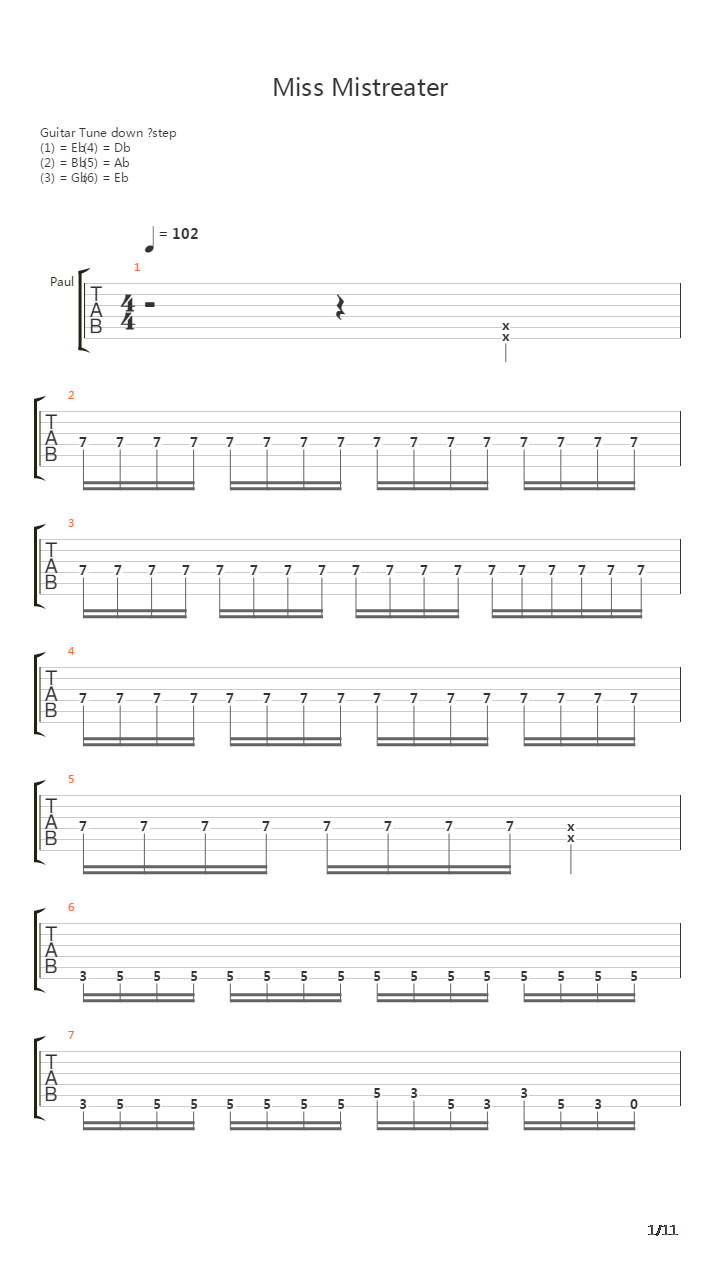 Miss Mistreater吉他谱