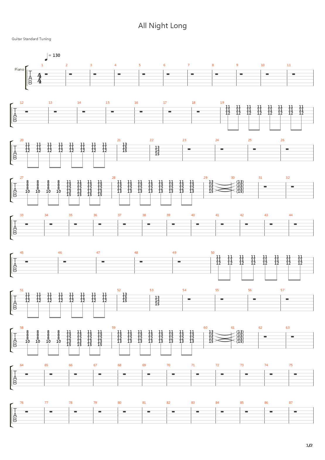 All Night Long吉他谱