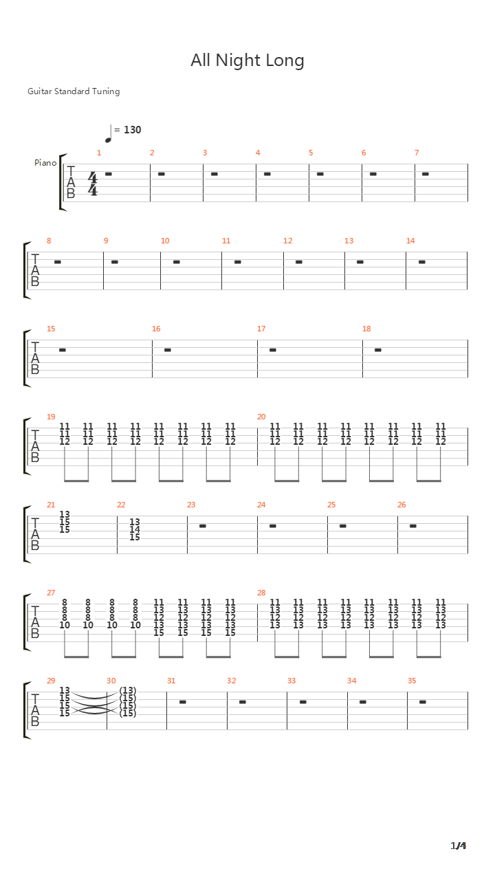 All Night Long吉他谱