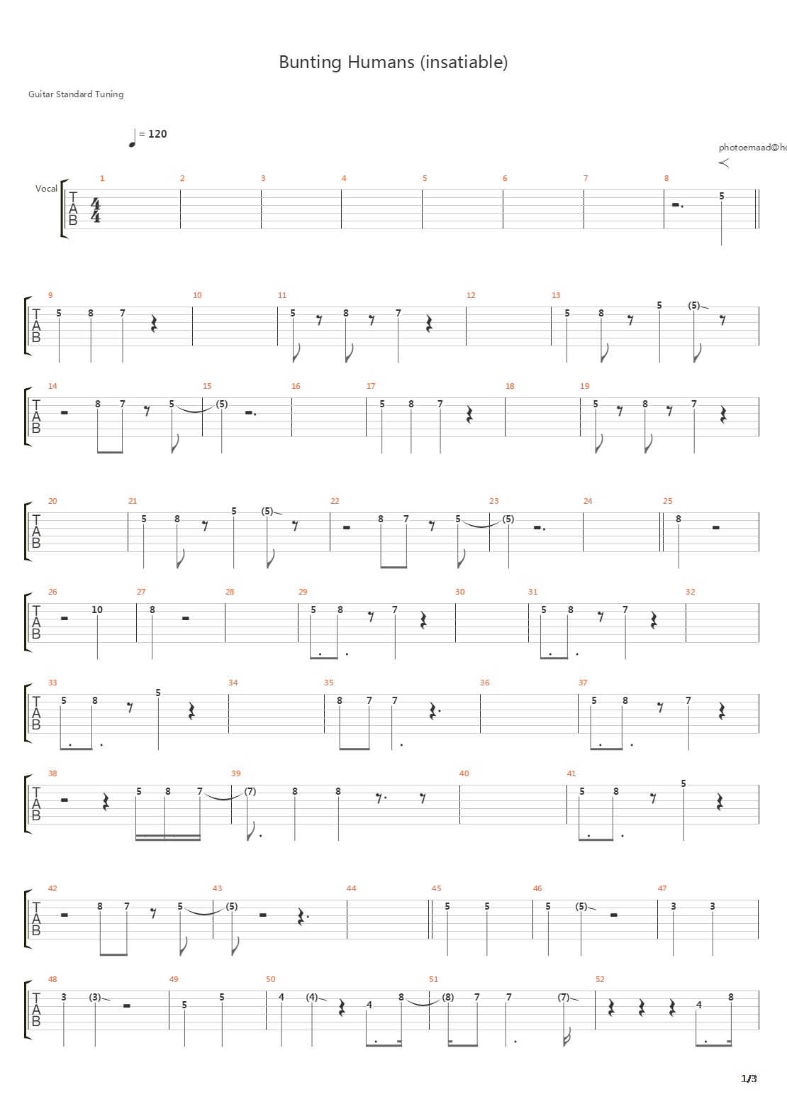 Bunting Humans Insatiable吉他谱