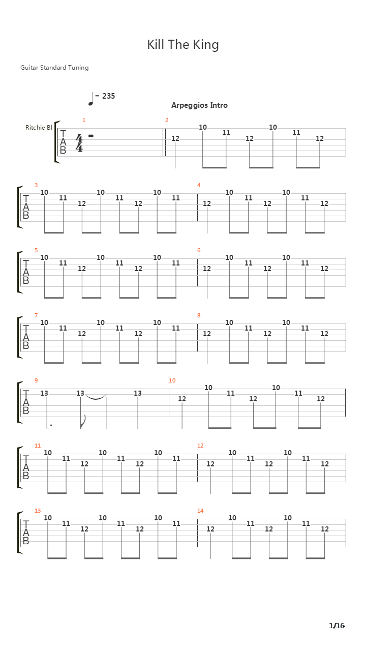 Kill The King吉他谱