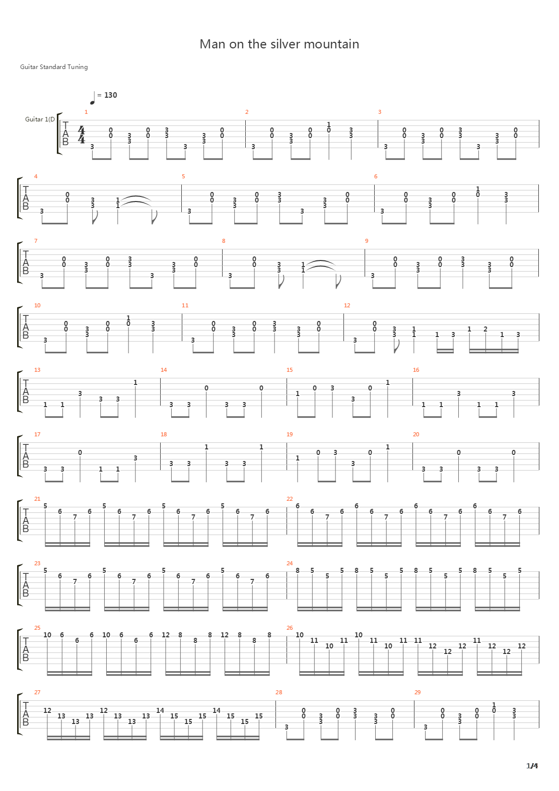 Man On The Silver Mountain吉他谱
