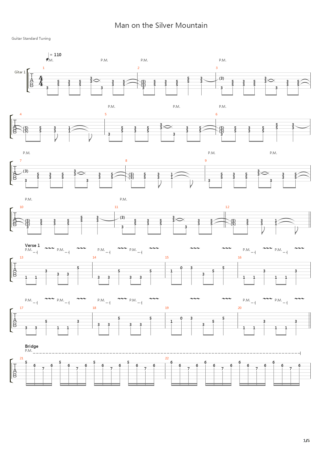 Man On The Silver Mountain吉他谱