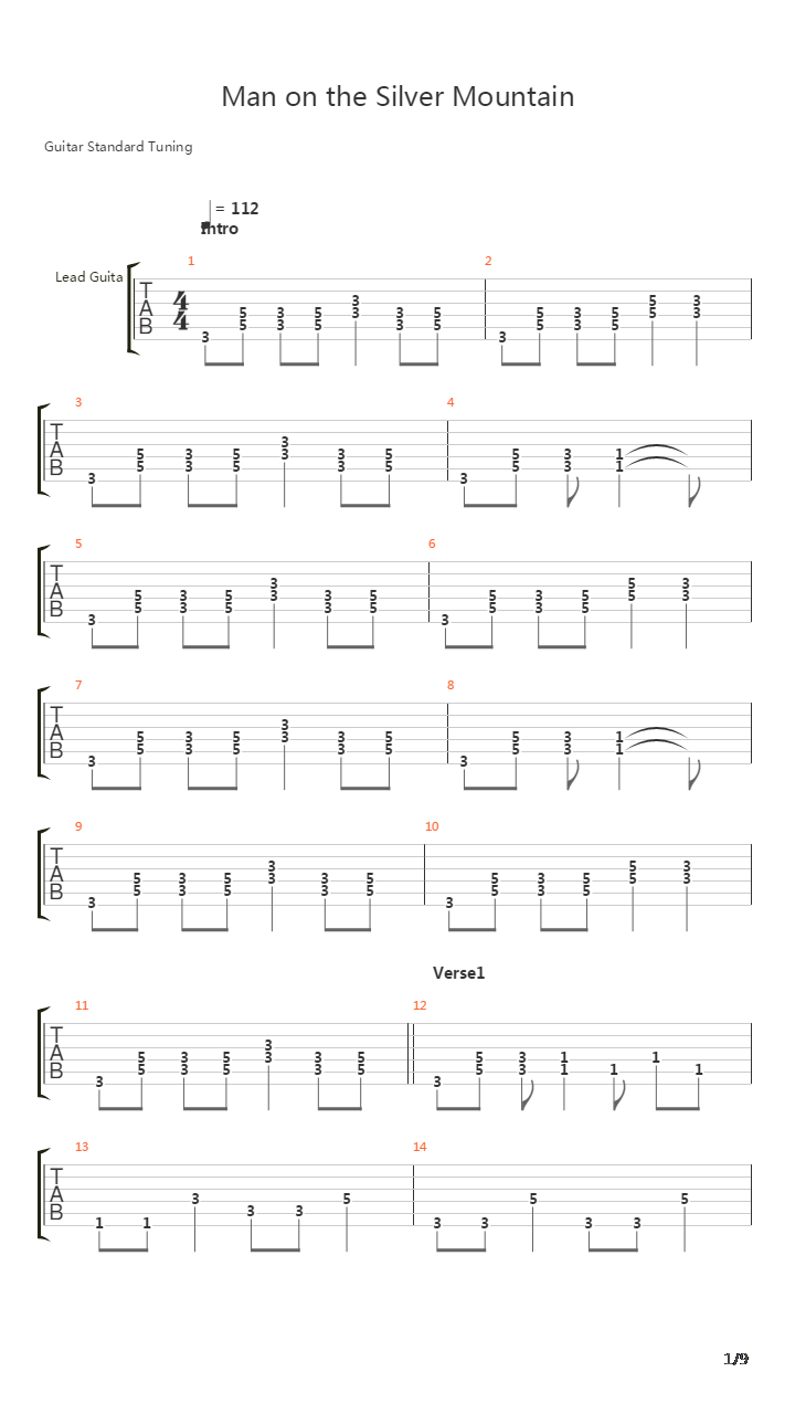 Man On The Silver Mountain吉他谱