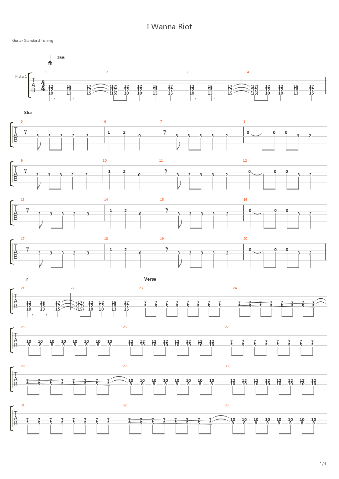 I Wanna Riot吉他谱