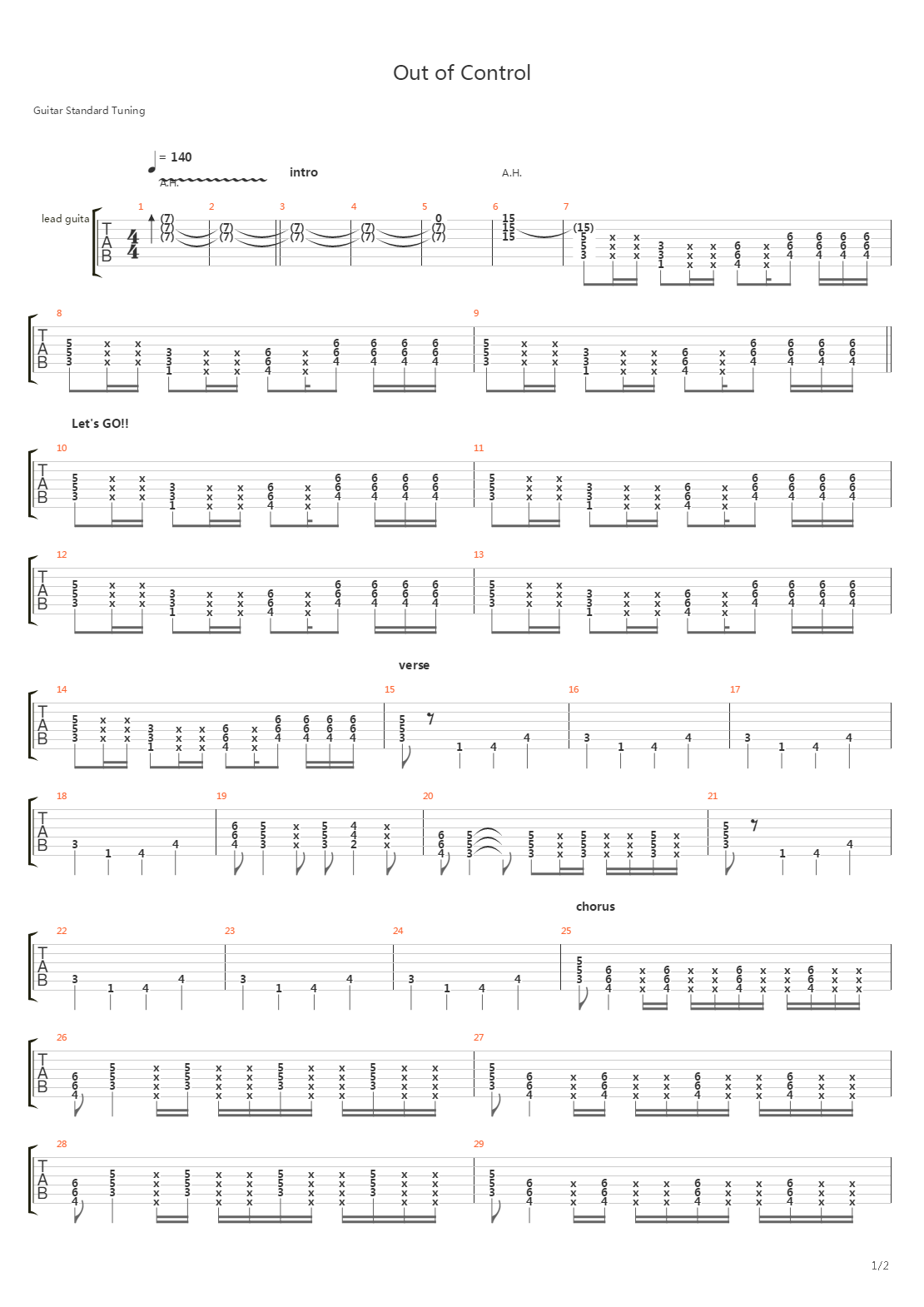 Out Of Control吉他谱