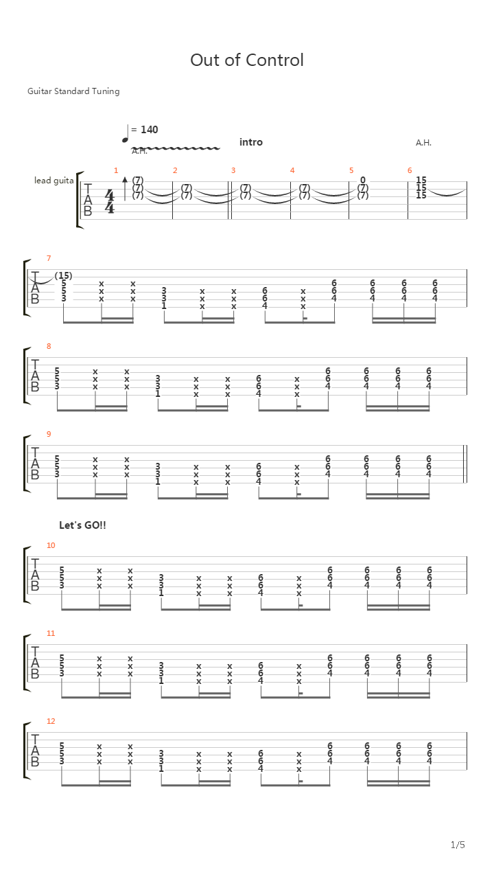 Out Of Control吉他谱