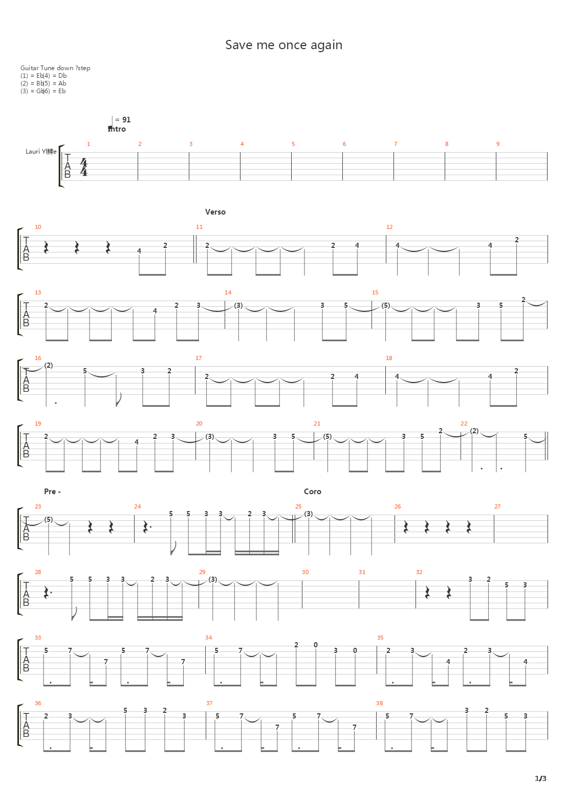 Save Me Once Again吉他谱